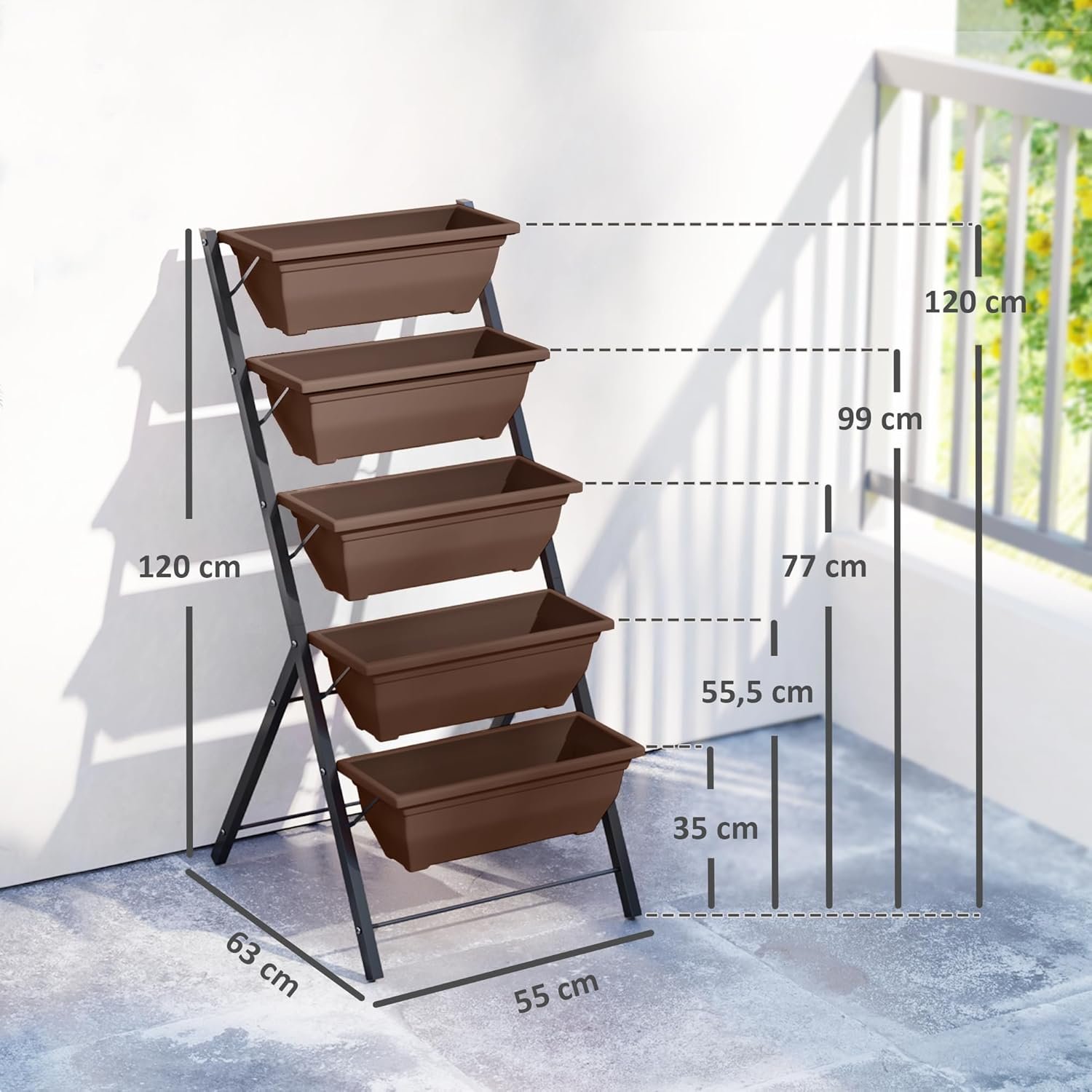 Huerto urbano vertical de 5 niveles para balcón y terraza jardinera vertical para balcón con 5 niveles ideal para cultivar plantas en casa