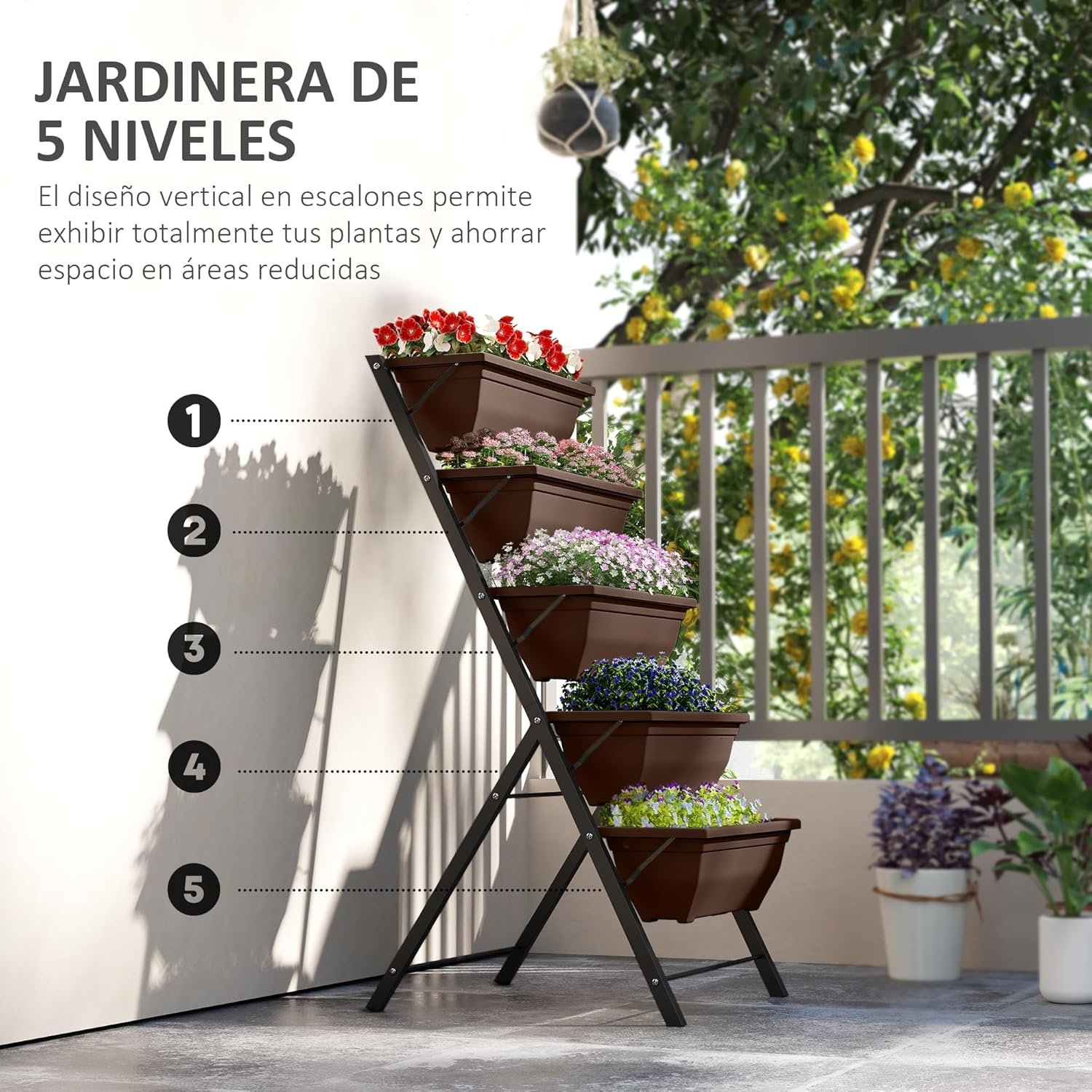 Guía completa para empezar un huerto autosuficiente en casa en España Huerto vertical balcón 5 niveles para huerto urbano autosuficiente