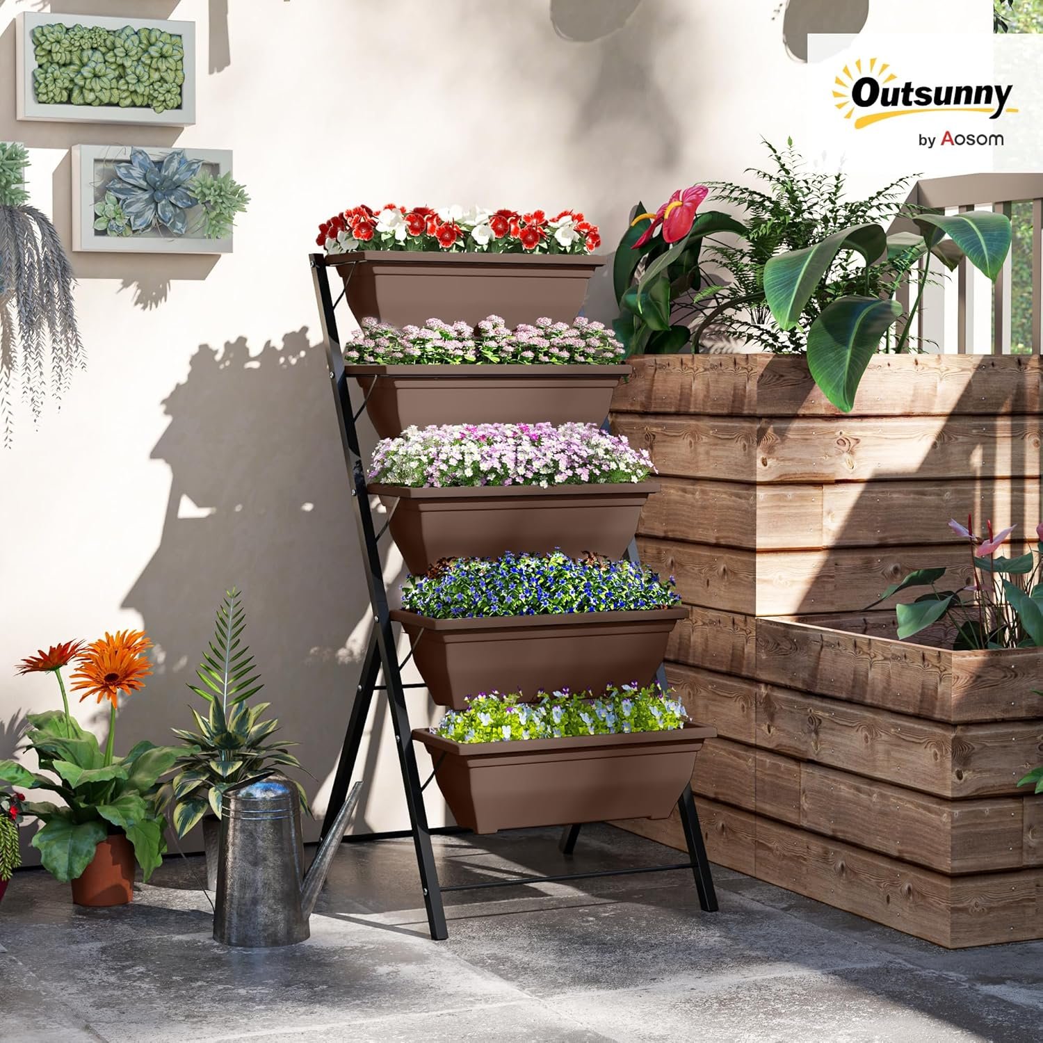 Huerto urbano vertical de 5 niveles para balcón y terraza jardinera vertical para balcón con 5 niveles ideal para cultivar plantas en casa
