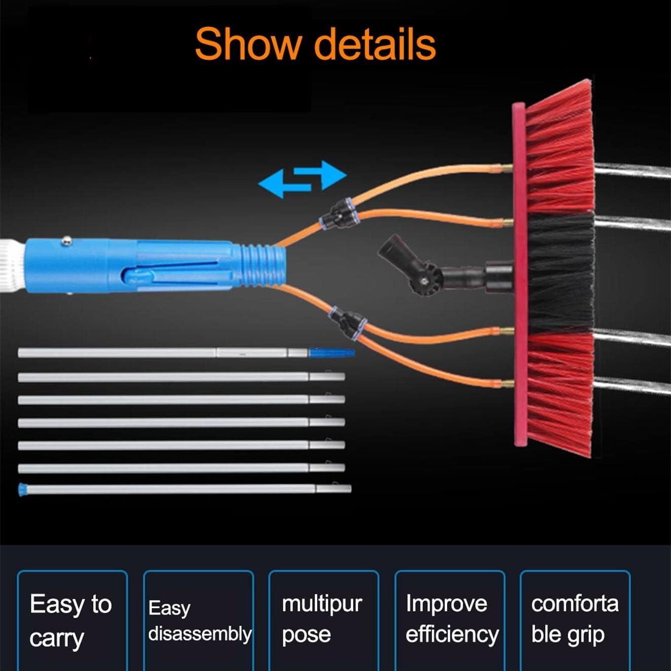 Cepillo telescópico con agua para limpiar paneles solares, cristales y fachadas limpieza de placas solares sin escaleras