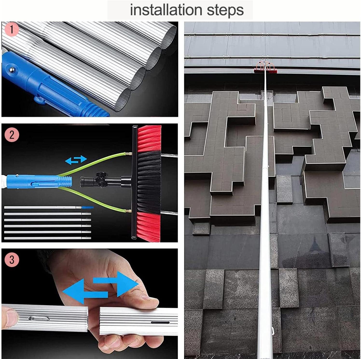 Cepillo telescópico con agua para limpiar paneles solares, cristales y fachadas cepillo extensible conectado a manguera